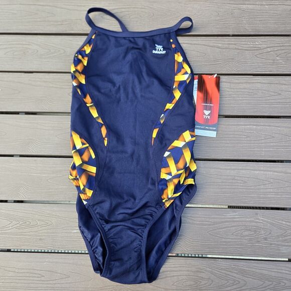TYR DuraFast Atlantic Splice DiamondFit 1 pc Swimsuit Gold/Black Sz 34 New - Picture 1 of 3